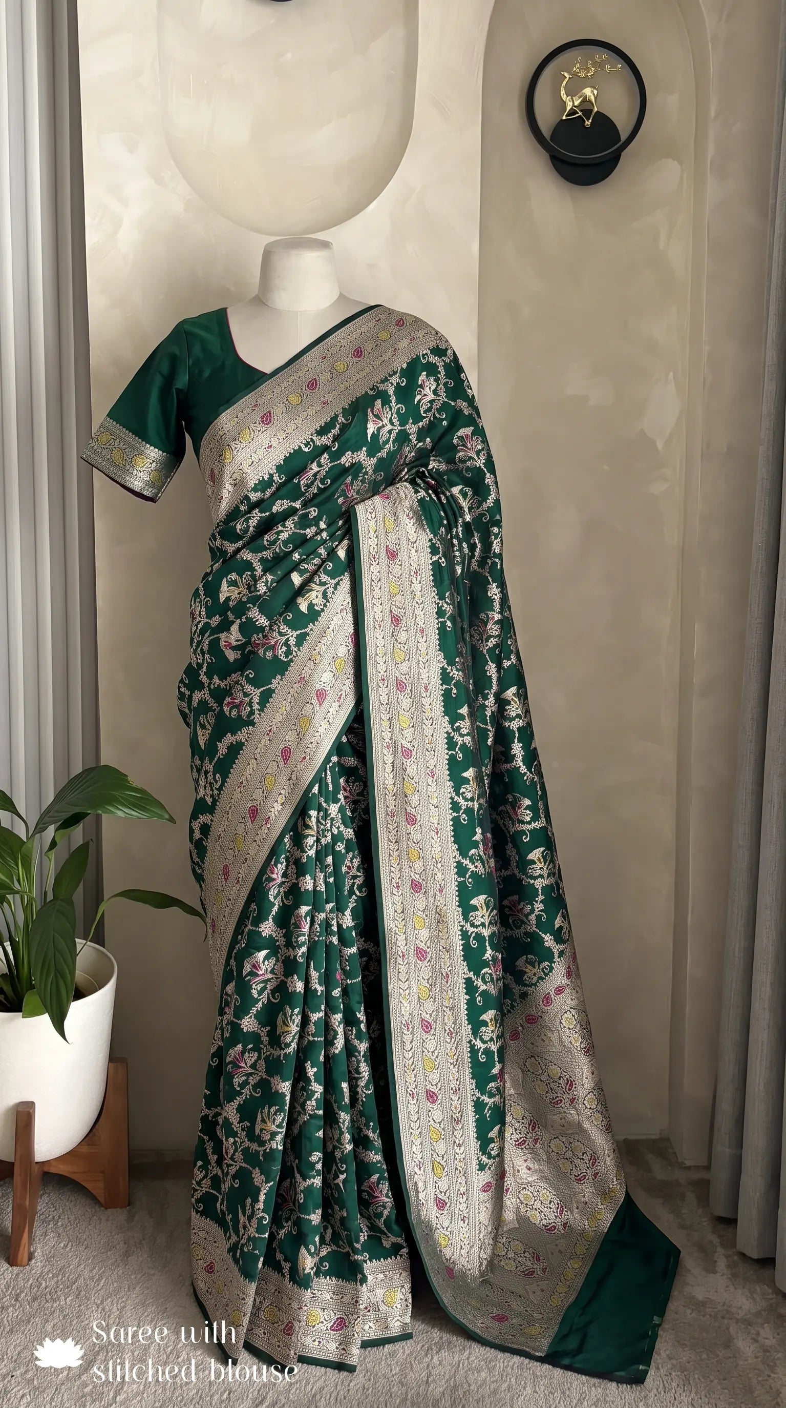 Dark Green Meenakari Handloom Banarasi Katan Silk Saree