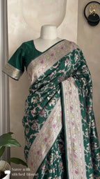 Dark Green Meenakari Handloom Banarasi Katan Silk Saree