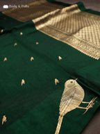 Dark Green Bird Handloom Banarasi Katan Silk Saree