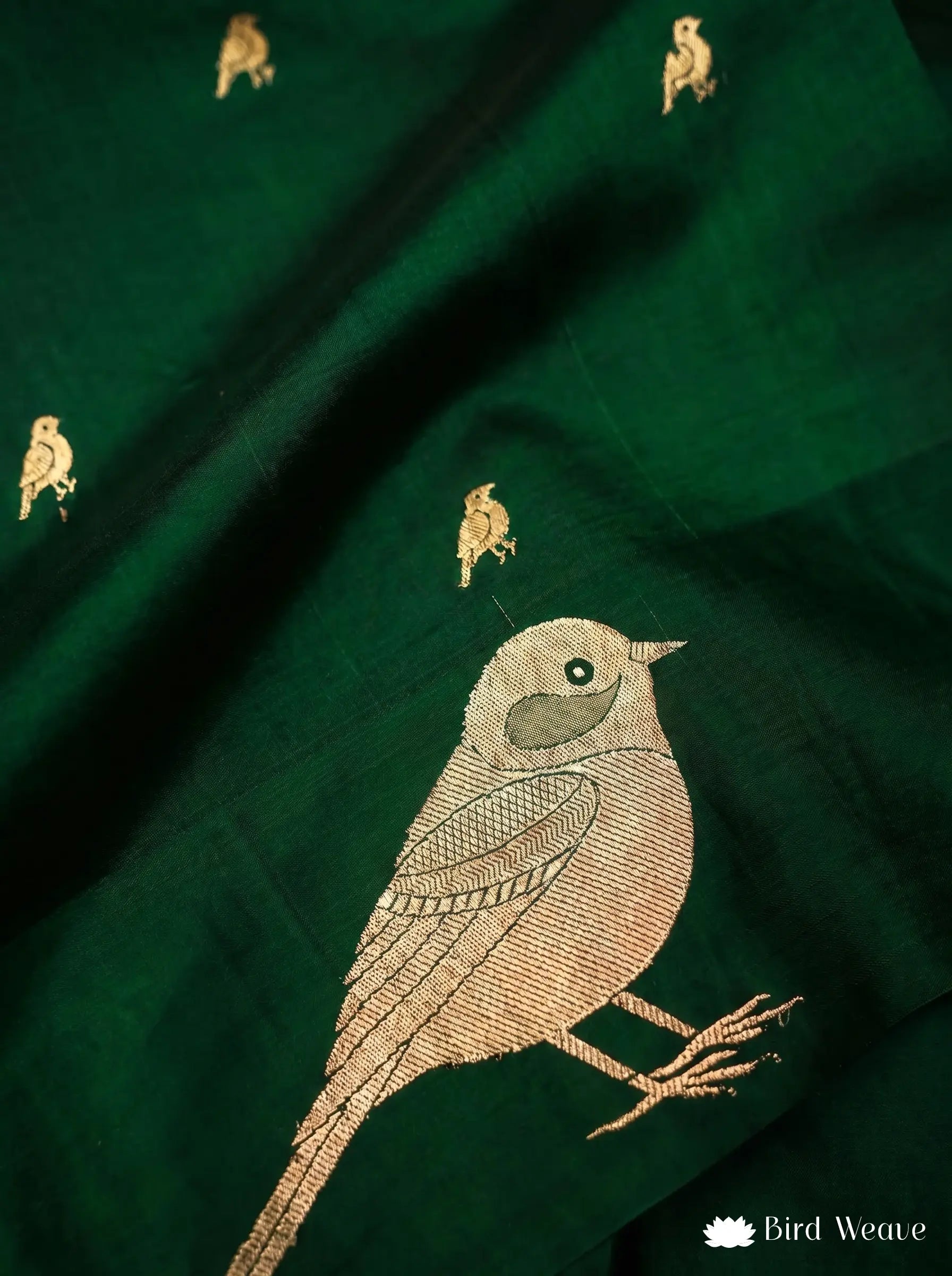 Dark Green Bird Handloom Banarasi Katan Silk Saree