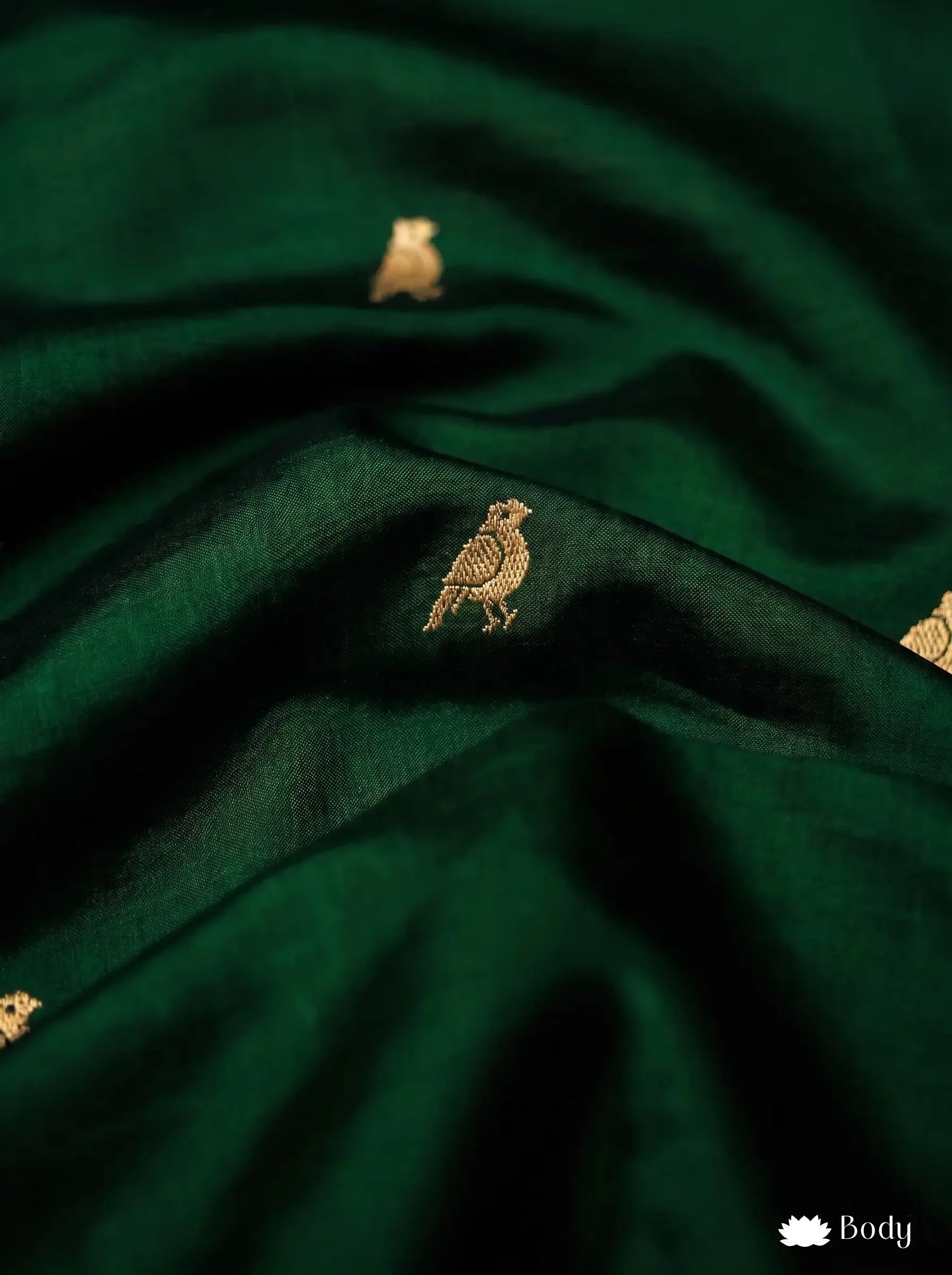 Dark Green Bird Handloom Banarasi Katan Silk Saree