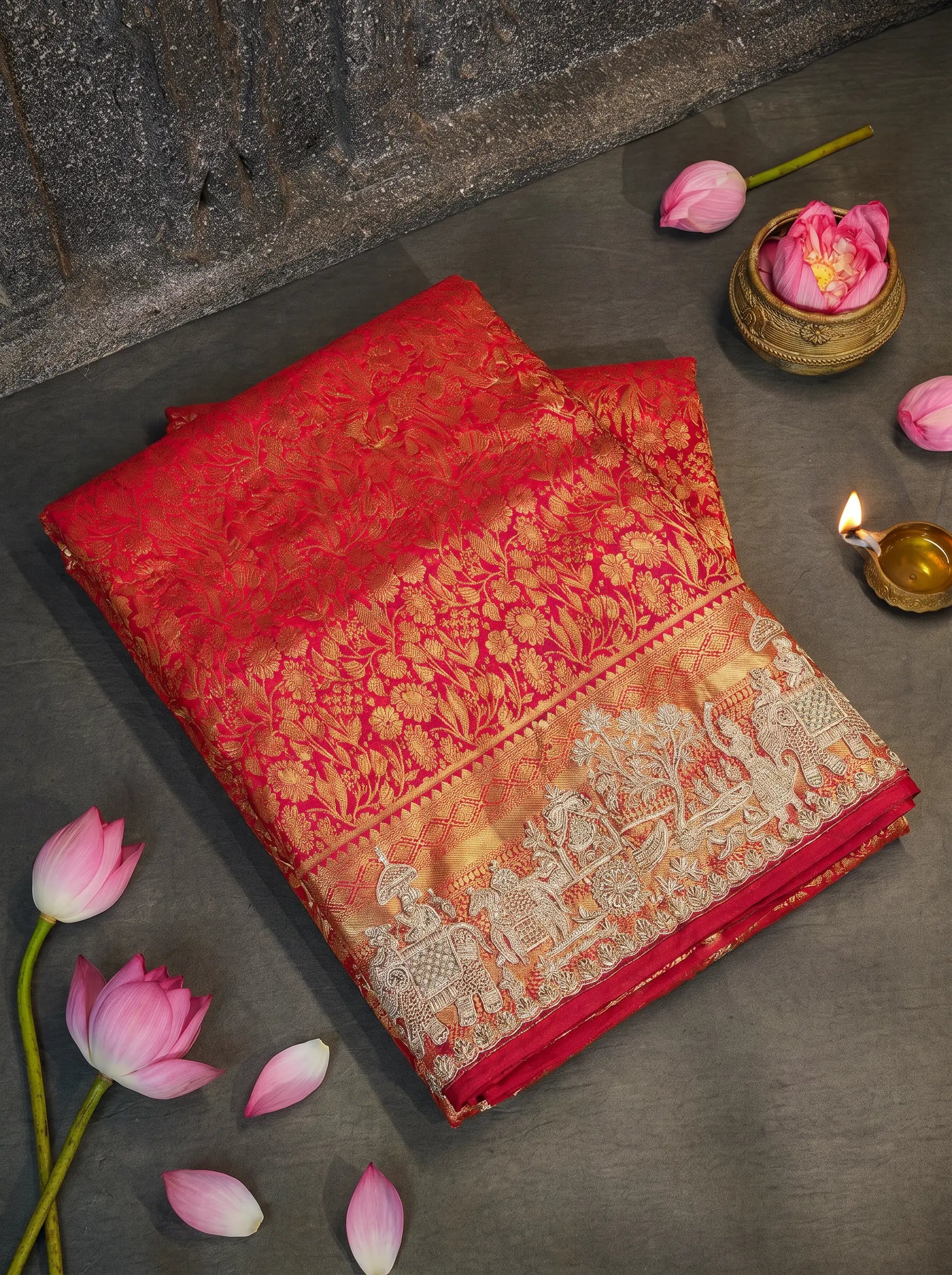 Pink Bridal Zardosi Handwork Kanjivaram Tissue Silk Saree with Wedding Edit