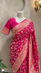 Pink Shikargah Banarasi Katan Silk Handloom Saree