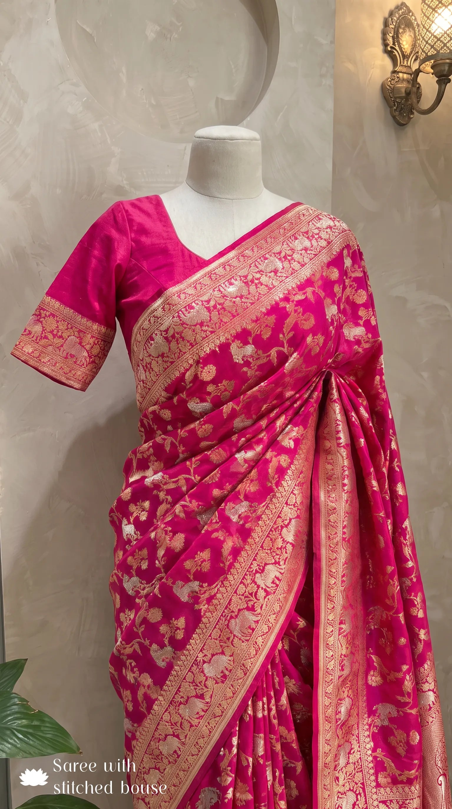 Pink Shikargah Banarasi Katan Silk Handloom Saree