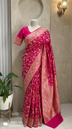 Pink Shikargah Banarasi Katan Silk Handloom Saree