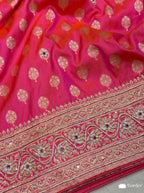 Pink Pure Banarasi Katan Zari Border Embroidered Wedding Saree