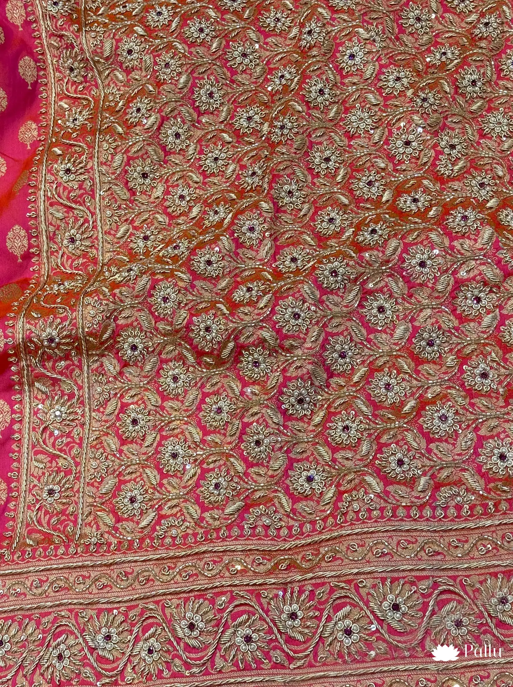 Pink Pure Banarasi Katan Zari Border Embroidered Wedding Saree