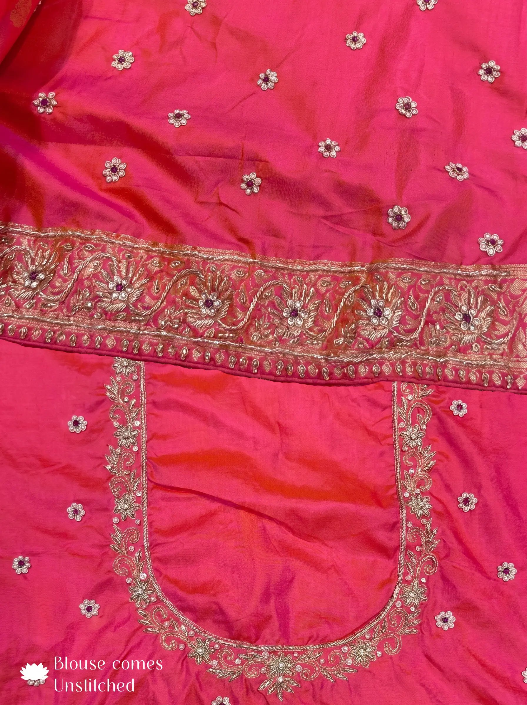 Pink Pure Banarasi Katan Zari Border Embroidered Wedding Saree