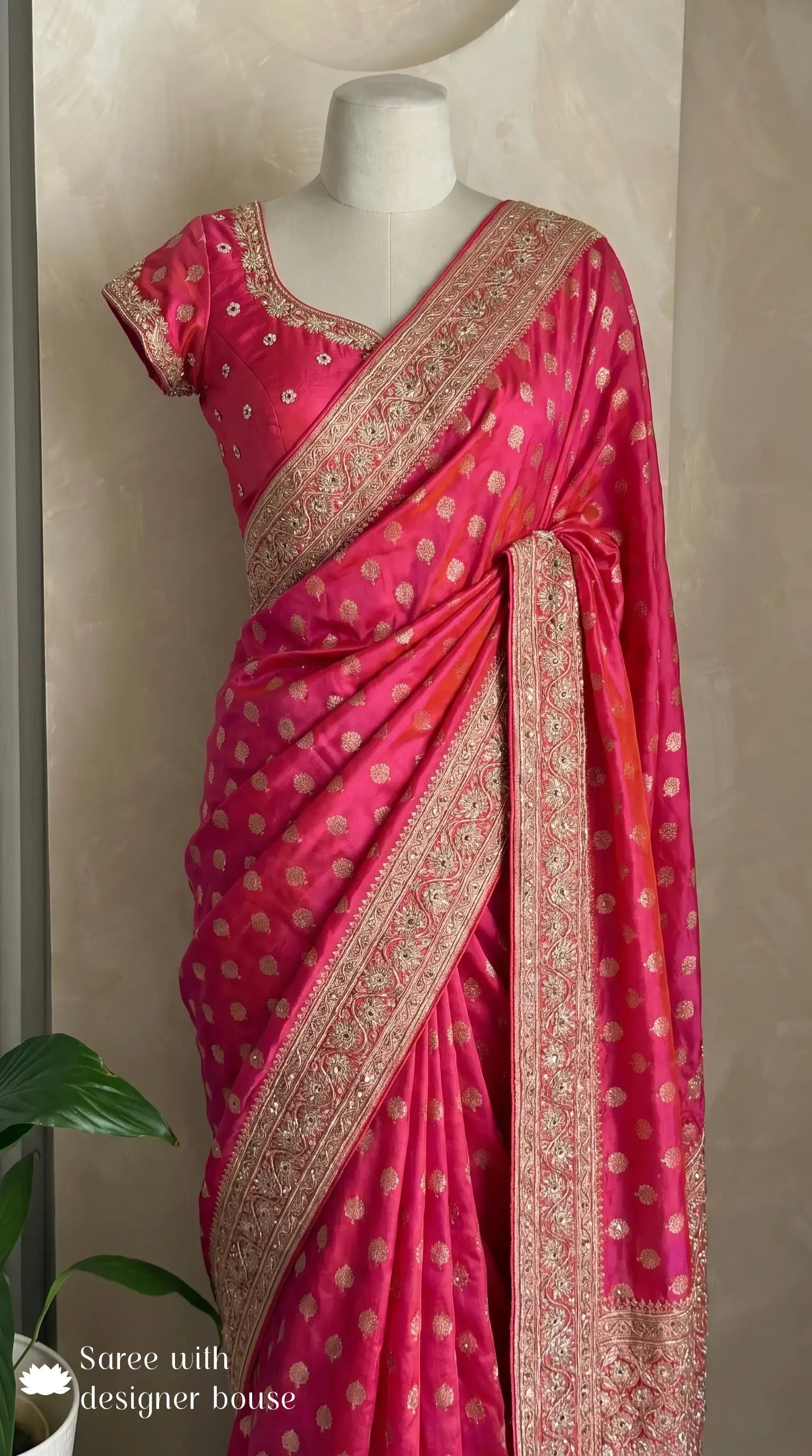 Pink Pure Banarasi Katan Zari Border Embroidered Wedding Saree