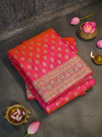 Pink Pure Banarasi Katan Zari Border Embroidered Wedding Saree