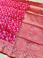 Pink Shikargah Banarasi Katan Silk Handloom Saree
