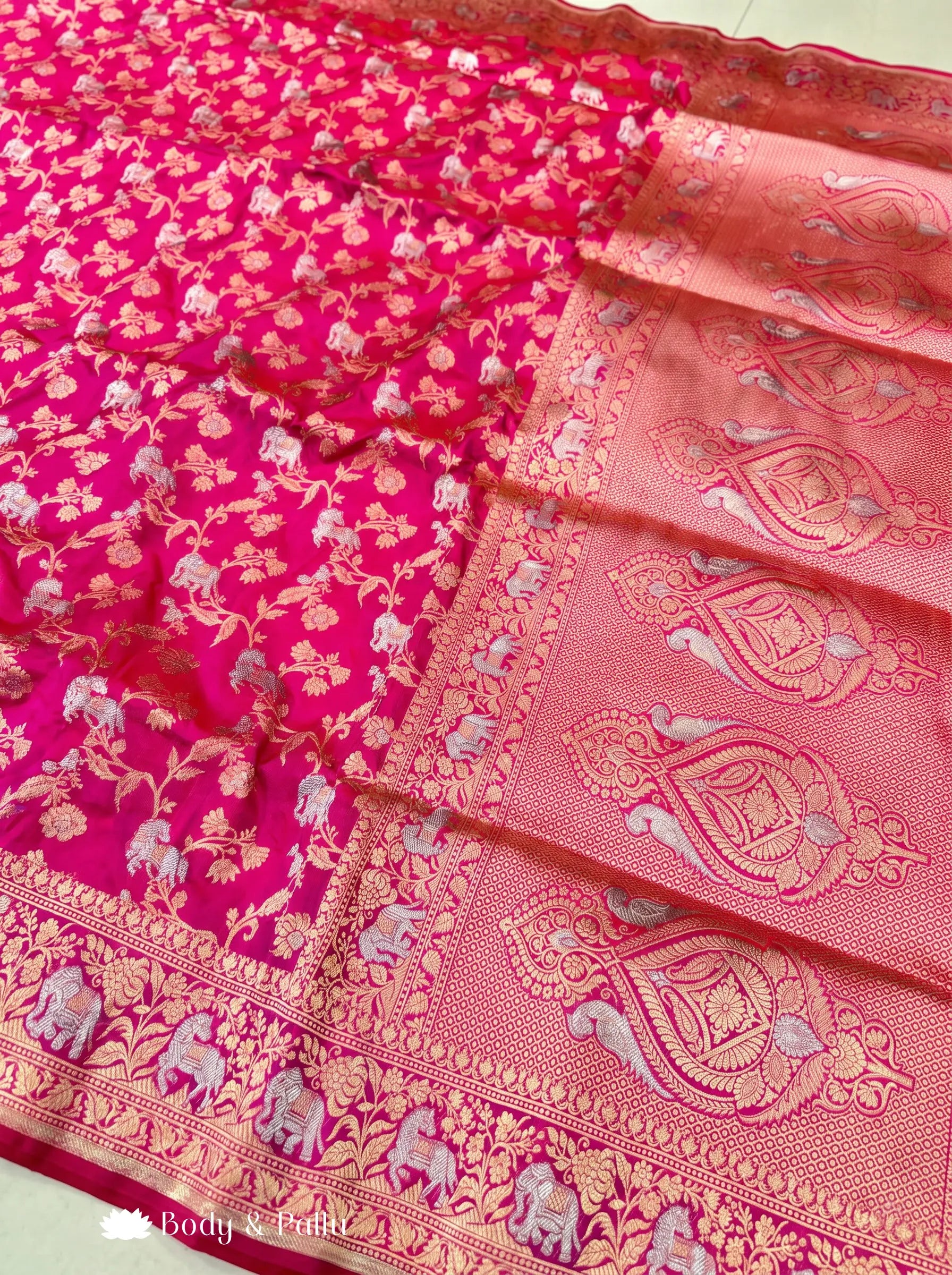 Pink Shikargah Banarasi Katan Silk Handloom Saree