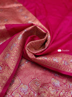 Pink Shikargah Banarasi Katan Silk Handloom Saree