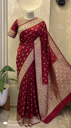 Raw Mango inspired Maroon Bridal Banarasi Silk Saree Brocade Design