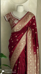 Raw Mango inspired Maroon Bridal Banarasi Silk Saree Brocade Design