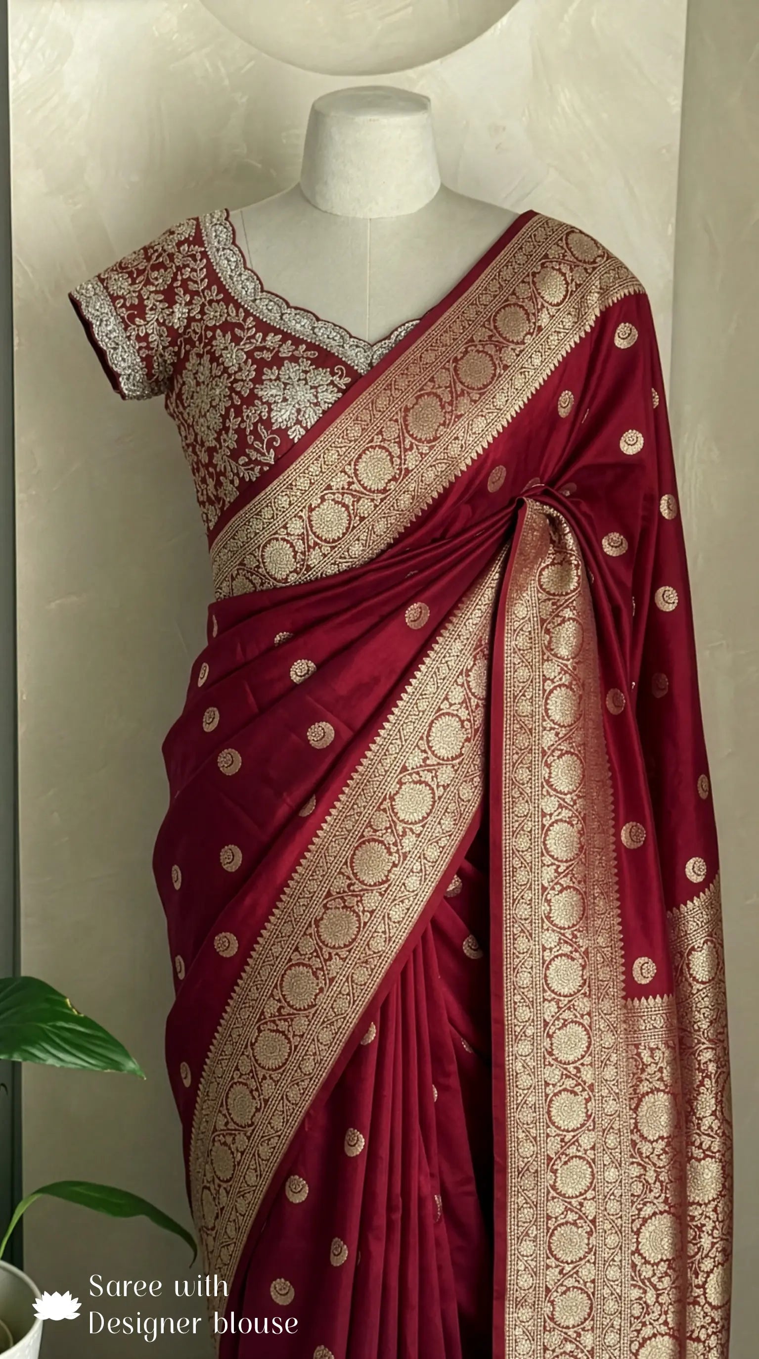 Raw Mango inspired Maroon Bridal Banarasi Silk Saree Brocade Design