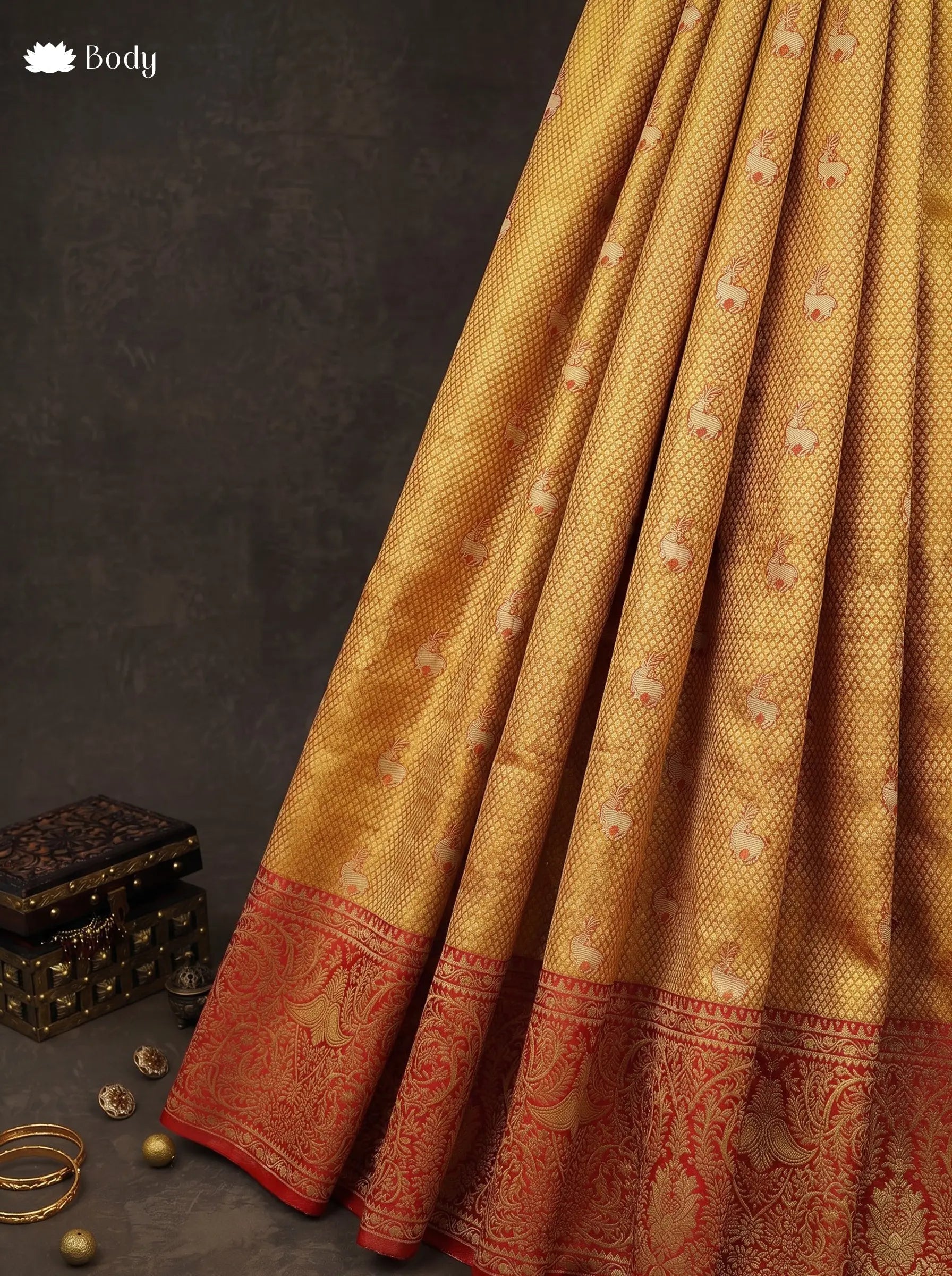 Red Bridal Kanjivaram Tissue Silk Saree with Big Zari Border