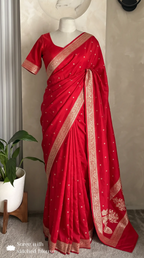 Sabyasachi Red Bridal Banarasi Silk Saree Small Butti Design