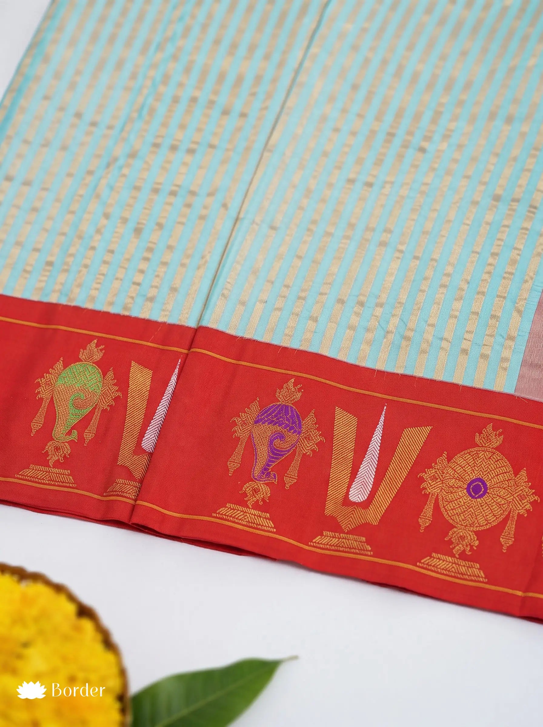 Sea Blue Gadwal Silk Handloom Balaji Shanku Chakra Namam Vratham Saree