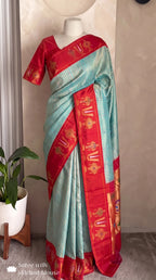 Sea Blue Gadwal Silk Handloom Balaji Shanku Chakra Namam Vratham Saree