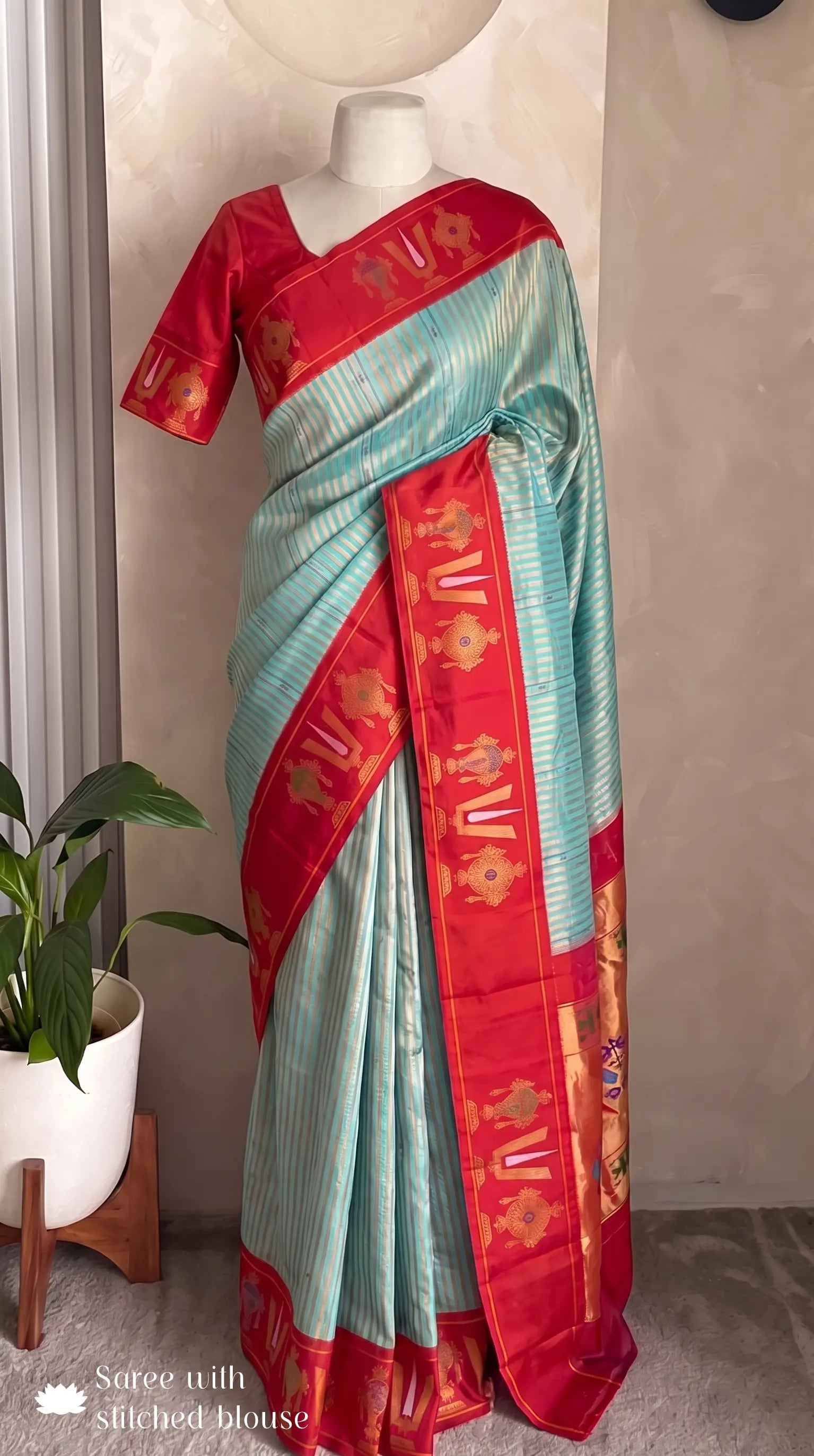 Sea Blue Gadwal Silk Handloom Balaji Shanku Chakra Namam Vratham Saree