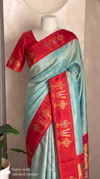 Sea Blue Gadwal Silk Handloom Balaji Shanku Chakra Namam Vratham Saree