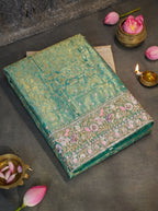 Sea Blue Kanjivaram Tissue Zardosi Embroidered Reception Saree