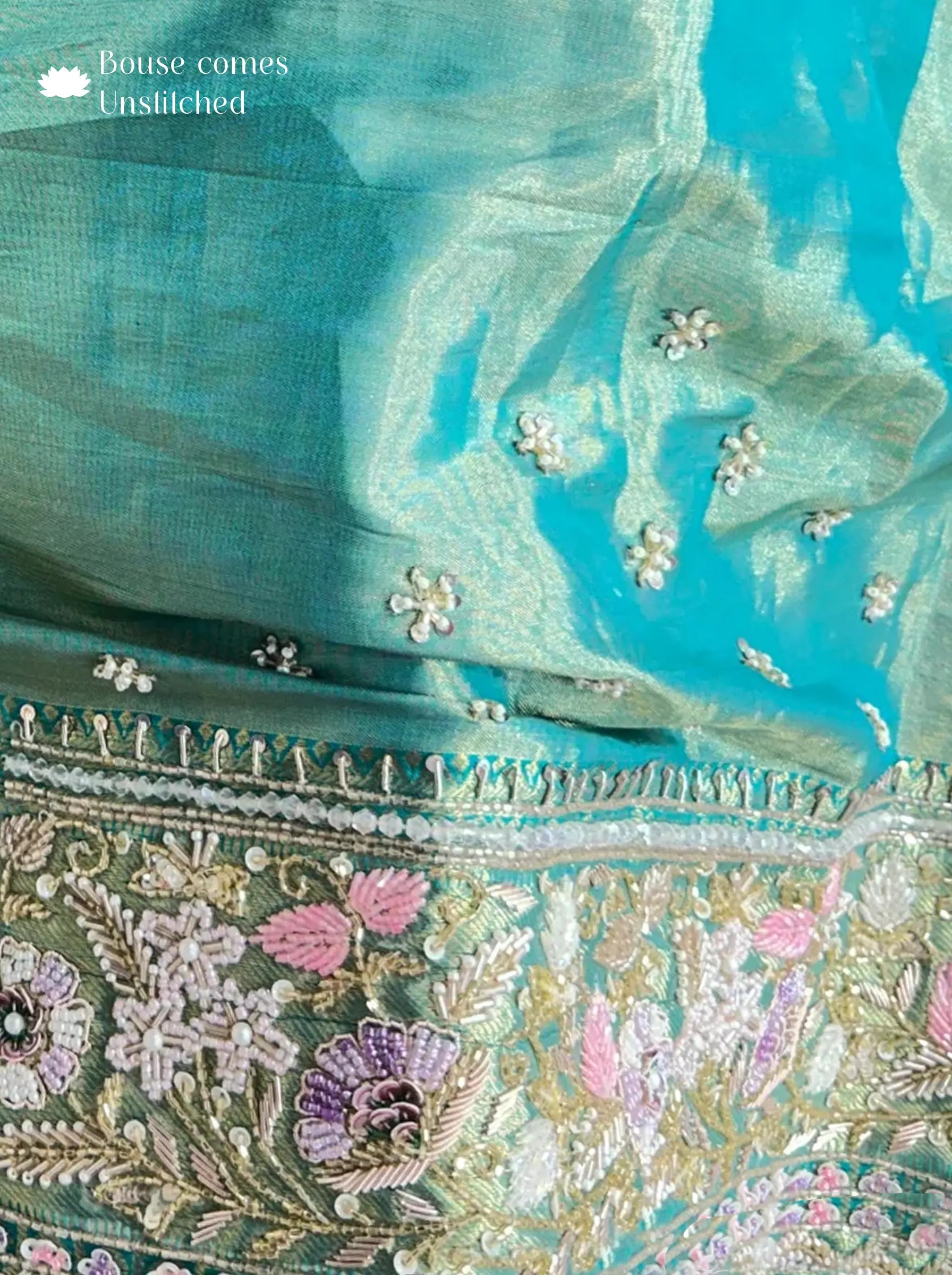 Sea Blue Kanjivaram Tissue Zardosi Embroidered Reception Saree