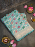 Sea Blue Pastel Tilfi Meenakari art Banarasi Katan Silk Handloom Saree