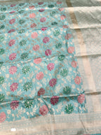 Sea Blue Pastel Tilfi Meenakari art Banarasi Katan Silk Handloom Saree