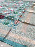 Sea Blue Pastel Tilfi Meenakari art Banarasi Katan Silk Handloom Saree