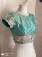 Sea Blue Kanjivaram Tissue Zardosi Embroidered Reception Saree