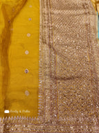 Yellow Pure Banarasi Tissue Saree Kadwa Handloom Zardosi Embroidered