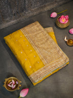 Yellow Pure Banarasi Tissue Saree Kadwa Handloom Zardosi Embroidered