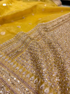 Yellow Pure Banarasi Tissue Saree Kadwa Handloom Zardosi Embroidered